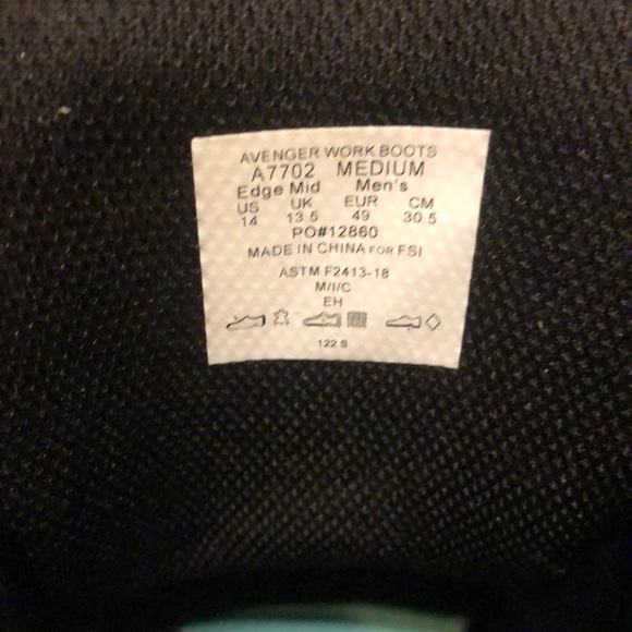 Used Men’s Avenger Edge Mid Work Boots A7702 Size 14 Carbon Toe, EH, Waterproof - Picture 6 of 11